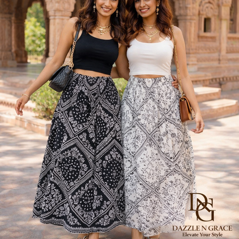 Thailand Bohemian Printed Long Skirt — Ethnic Paisley & Bandhani Maxi