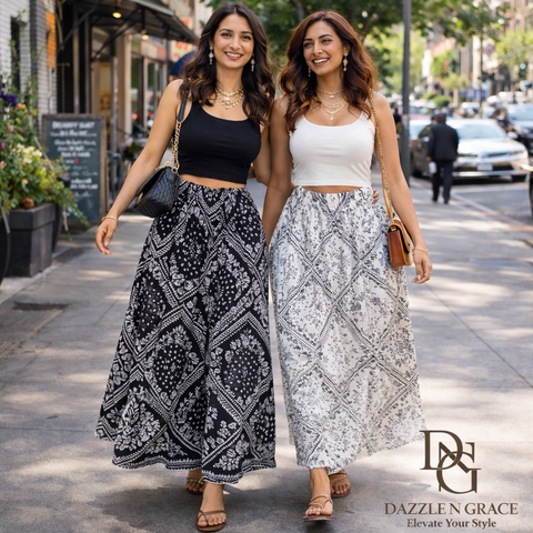 Thailand Bohemian Printed Long Skirt — Ethnic Paisley & Bandhani Maxi