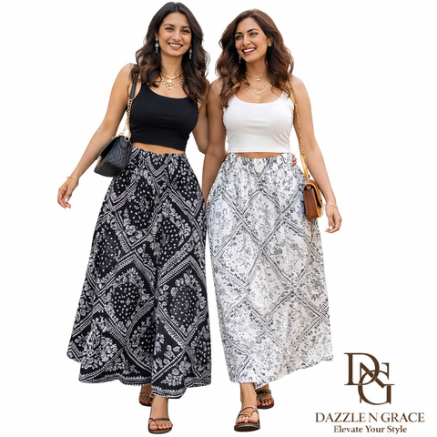 Thailand Bohemian Printed Long Skirt — Ethnic Paisley & Bandhani Maxi