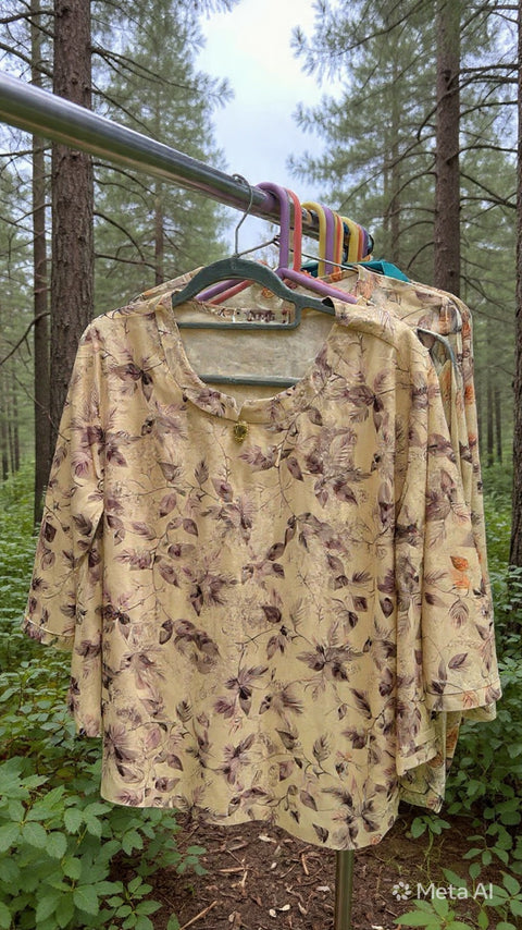 Thailand Floral Printed Rayon Top — Pearl Tassel Neckline & 3/4 Button Sleeves