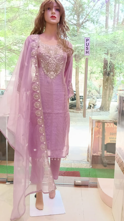 Crimson Red Embroidered Salwar Suit with Embellished Neckline & Dupatta | Festive Ethnic Wear