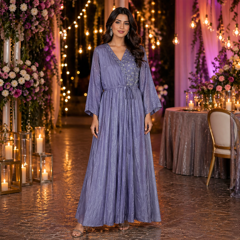Dusky Lilac Embroidered Wrap Gown | Dazzle N Grace Dusky Lilac Embroidered Wrap Gown | Dazzle N Grace