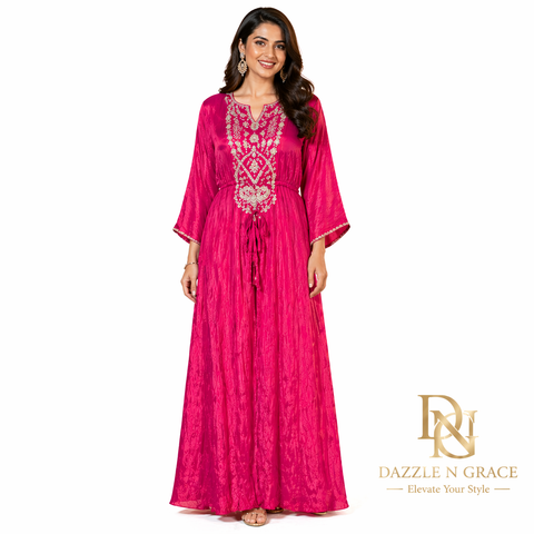 Royal Fuchsia Embroidered Anarkali Gown | Zari Shimmer Ethnic Wear | Wedding Festive