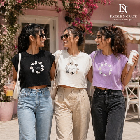 Cartoon Print Sleeveless Crop Top — Fun Graphic Prints in Cotton Blend
