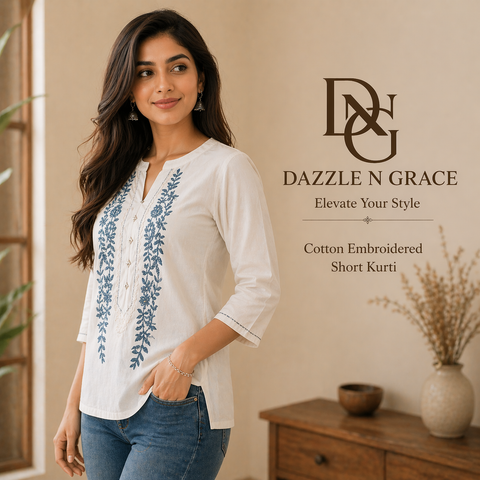 Cotton Embroidered Short Kurti
