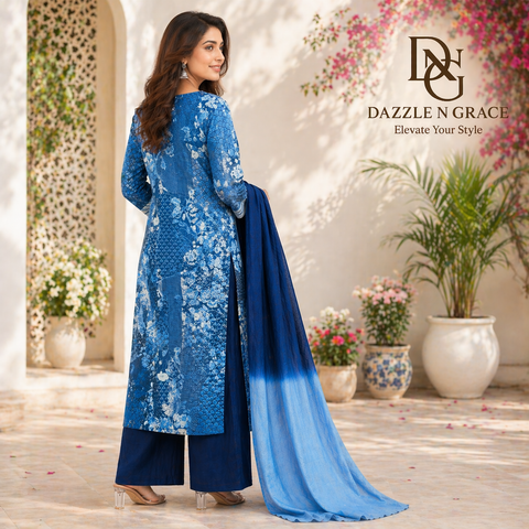Indigo Blue Ethnic Printed Salwar Suit with Dupatta | Casual Festive Ethnic Wear for Women