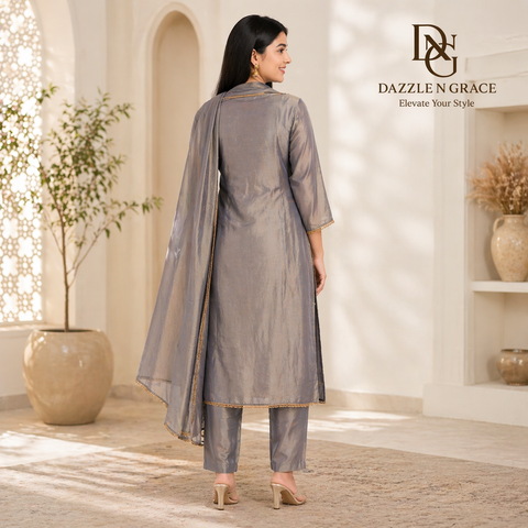 Elegant Grey Embroidered Salwar Suit Set with Dupatta | Refined Festive Ethnic Wear for Women
