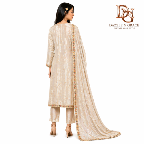 Ivory Bloom Floral Embroidered Salwar Suit with Dupatta | Elegant Festive Ethnic Wear