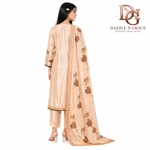 Cream Embroidered Kurta with Beadwork, Thread Work, Pant & Dupatta Set | Semi-Formal Ethnic Wear
