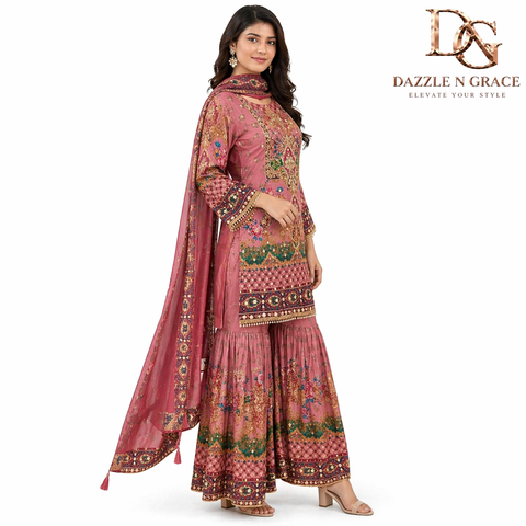 Rose Garden Digital Print Ghaghra Kurti Suit Set | Floral Paisley Ethnic 3-Piece
