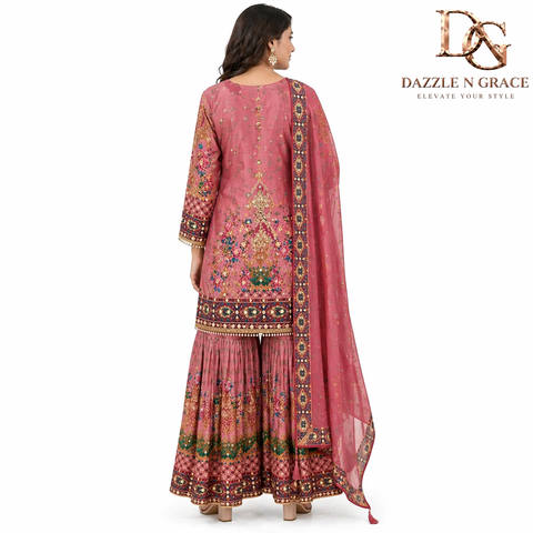 Rose Garden Digital Print Ghaghra Kurti Suit Set | Floral Paisley Ethnic 3-Piece
