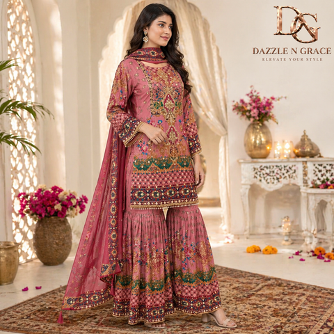 Rose Garden Digital Print Ghaghra Kurti Suit Set | Floral Paisley Ethnic 3-Piece