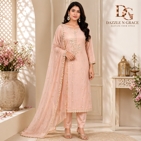 Lavender Pearl Embroidered Salwar Suit with Dupatta