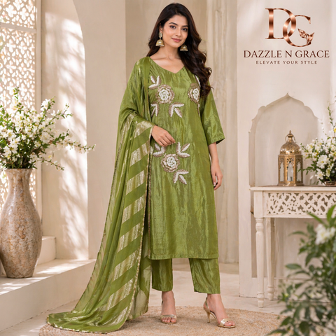 Mehndi Bloom Green Embroidered Salwar Suit with Dupatta | Festive Ethnic Wear for Women