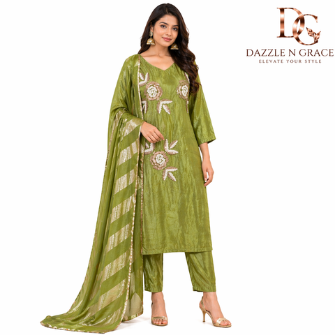 Mehndi Bloom Green Embroidered Salwar Suit with Dupatta | Festive Ethnic Wear for Women