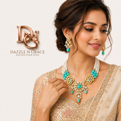 Royal Kundan Turquoise Statement Necklace Set