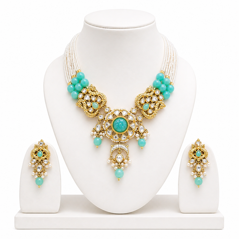 Royal Kundan Turquoise Statement Necklace Set