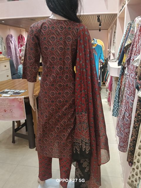 Maroon Heritage Block Print Salwar Suit Set with Dupatta | Festive Ethnic Wear for Women