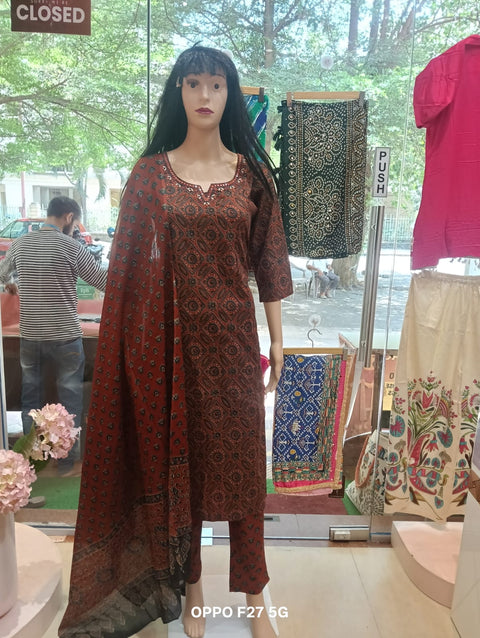 Maroon Heritage Block Print Salwar Suit Set with Dupatta | Festive Ethnic Wear for Women