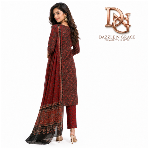 Maroon Heritage Block Print Salwar Suit Set with Dupatta | Festive Ethnic Wear for Women