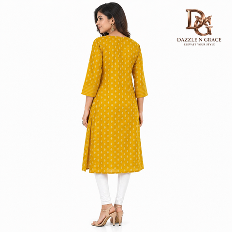 Mustard Yellow Chikankari Cotton Kurti