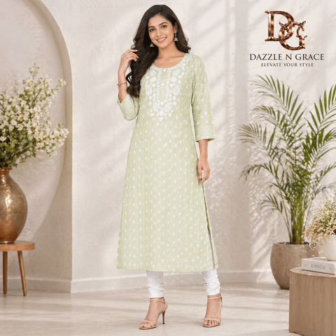 Chikankari Embroidered Long Kurti
