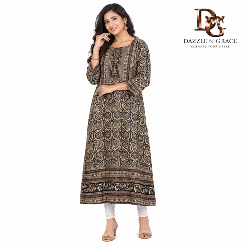 Coffee Brown Ajrakh Print Kurti