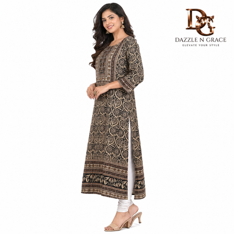 Coffee Brown Ajrakh Print Kurti