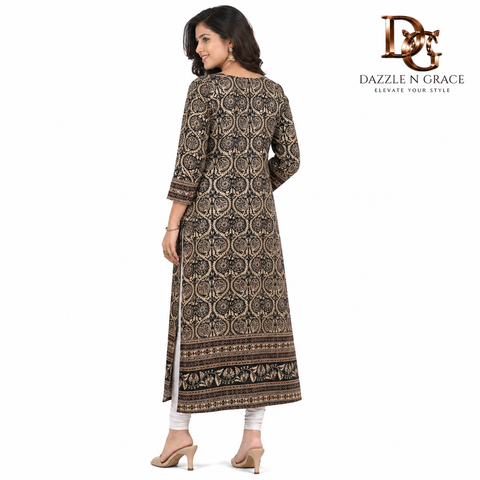 Coffee Brown Ajrakh Print Kurti