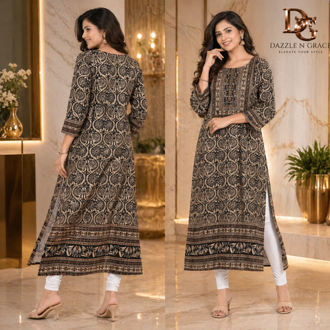 Coffee Brown Ajrakh Print Kurti