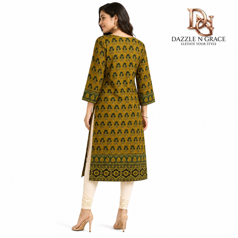 Mustard Yellow Floral Block Print Kurti