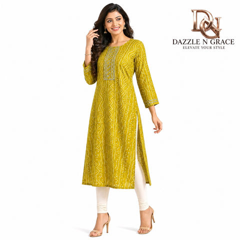 Bandhej Print Kurti with Zari Panel Work