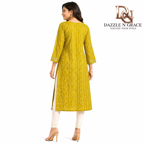 Bandhej Print Kurti with Zari Panel Work