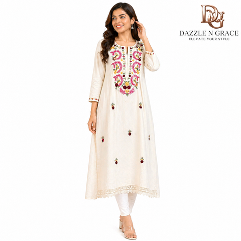 Hand Embroidered Cotton Kurti
