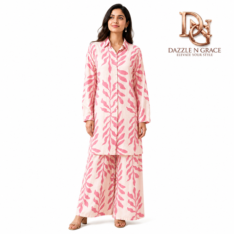 Thailand Women Long Printed Shirt with Pant Set | Rayon Leaf Print Free Size | Casual Travel Brunch
