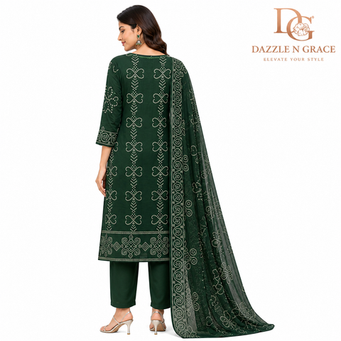 Olive Green Bandhani Inspired Salwar Suit with Tassel Neckline & Dupatta | Festive Ethnic Wear