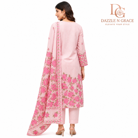 Aesha Pink Floral Printed Kurti with Pant & Dupatta Set | Casual Festive Ethnic Wear