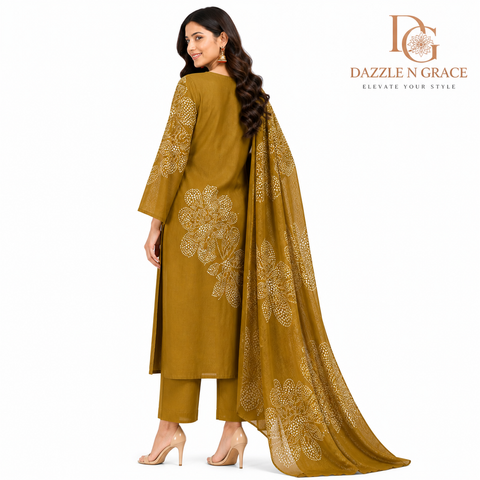 Aesha Mustard Yellow Floral Printed Kurti with Pant & Dupatta Set | Festive Ethnic Wear