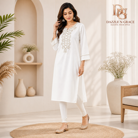 Ivory Elegance Embroidered Premium Kurti