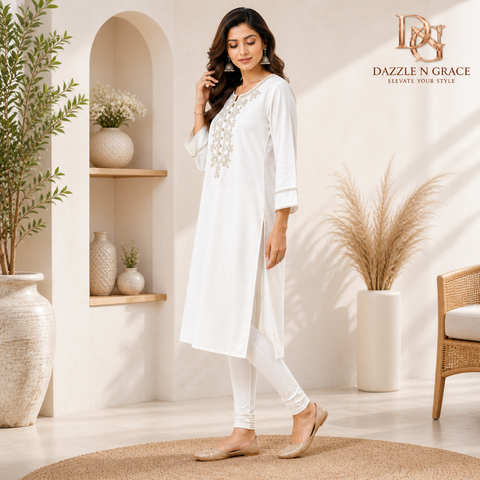 Ivory Elegance Embroidered Premium Kurti
