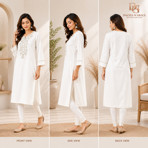 Ivory Elegance Embroidered Premium Kurti