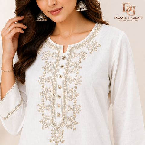 Ivory Elegance Embroidered Premium Kurti
