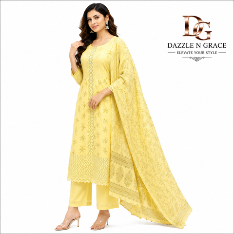 Lemon Yellow Chanderi Suit Set with Dupatta – Elegant Festive & Casual Wear for Women
