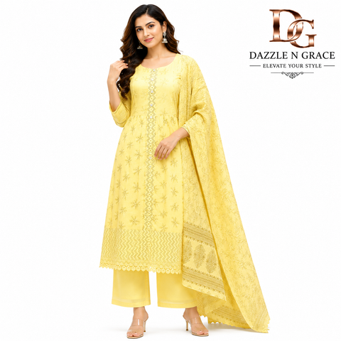 Lemon Yellow Chanderi Suit Set with Dupatta – Elegant Festive & Casual Wear for Women