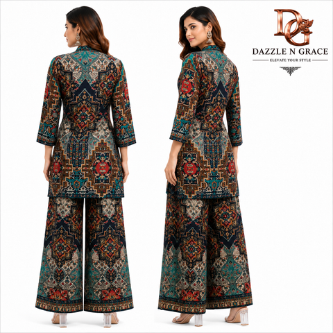 Women’s Premium Ethnic Printed Kurti with Palazzo Co-ord Set | Designer Indo-Western Suit Set
