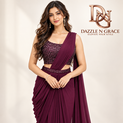 Wine Maroon Premium Ready-to-Wear Saree