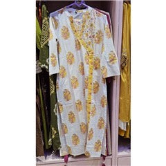 Sunshine Bloom White Cotton Salwar Suit with Yellow Floral Block Print & Contrast Neckline | Casual Festive Wear