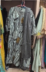 Monochrome Leaf Print Salwar Suit with Dupatta