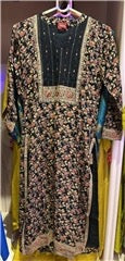Black Floral Printed Suit Set with Embroidered Yoke, Pant & Dupatta | Festive Ethnic Wear