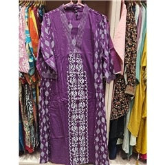 Purple White Ikat Print Salwar Suit with V-Neck Front Panel & Dupatta | Festive Ethnic Wear